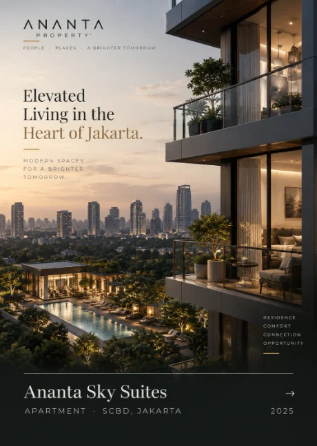 Ananta Sky Suites — residential tower balconies above the Jakarta skyline