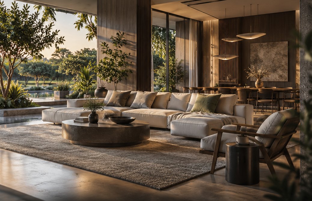 Interior render of a living room